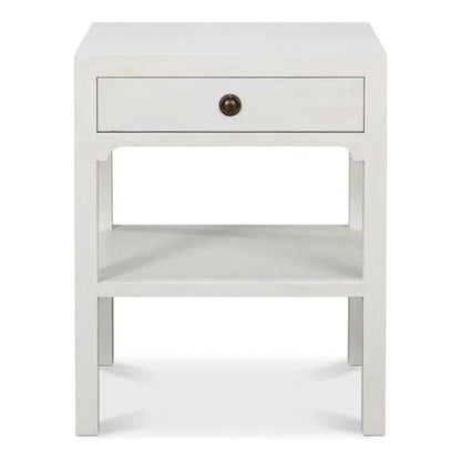 Windy Wood White Rectangular Side Table Single Drawer - LOOMLAN - Sarreid - Side Tables