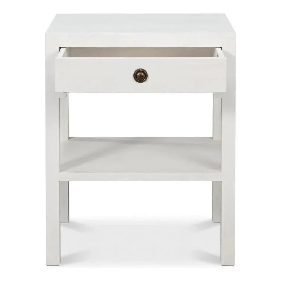 Windy Wood White Rectangular Side Table Single Drawer - LOOMLAN - Sarreid - Side Tables