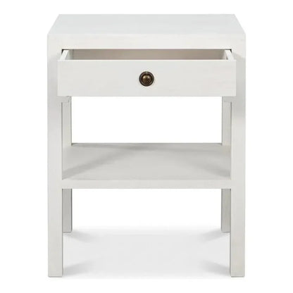 Windy Wood White Rectangular Side Table Single Drawer - LOOMLAN - Sarreid - Side Tables
