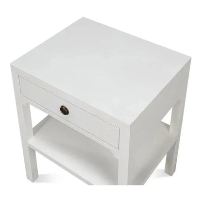 Windy Wood White Rectangular Side Table Single Drawer - LOOMLAN - Sarreid - Side Tables