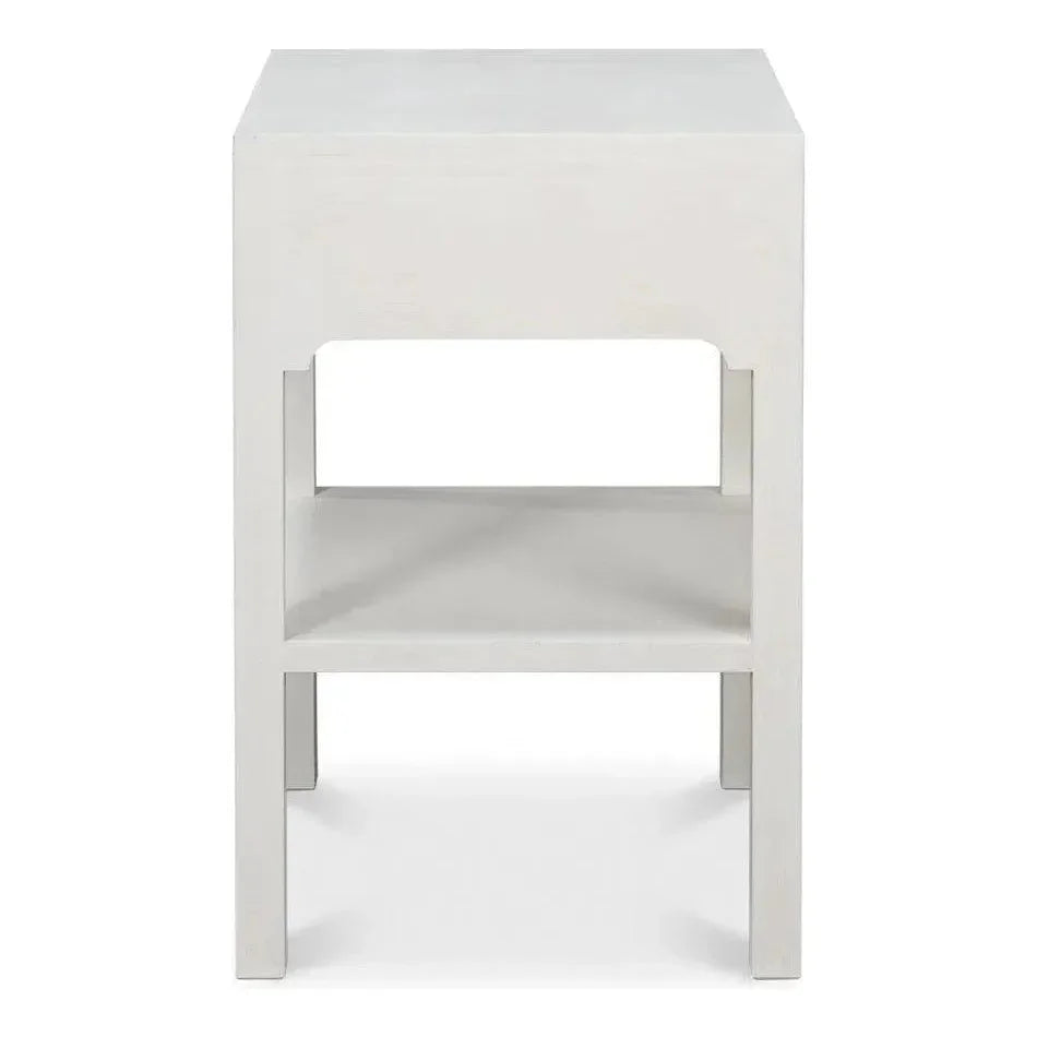 Windy Wood White Rectangular Side Table Single Drawer - LOOMLAN - Sarreid - Side Tables