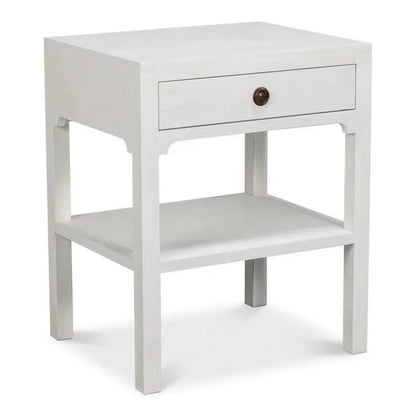 Windy Wood White Rectangular Side Table Single Drawer - LOOMLAN - Sarreid - Side Tables