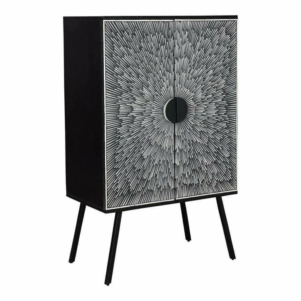 Wine Cabinet Black and White Retro Bar-Home Bar Cabinets-Moe's Home-LOOMLAN