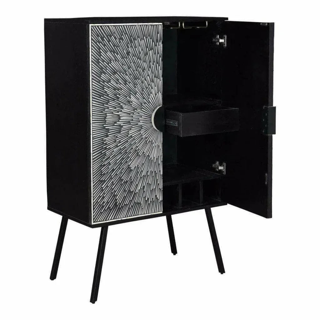 Wine Cabinet Black and White Retro Bar-Home Bar Cabinets-Moe's Home-LOOMLAN