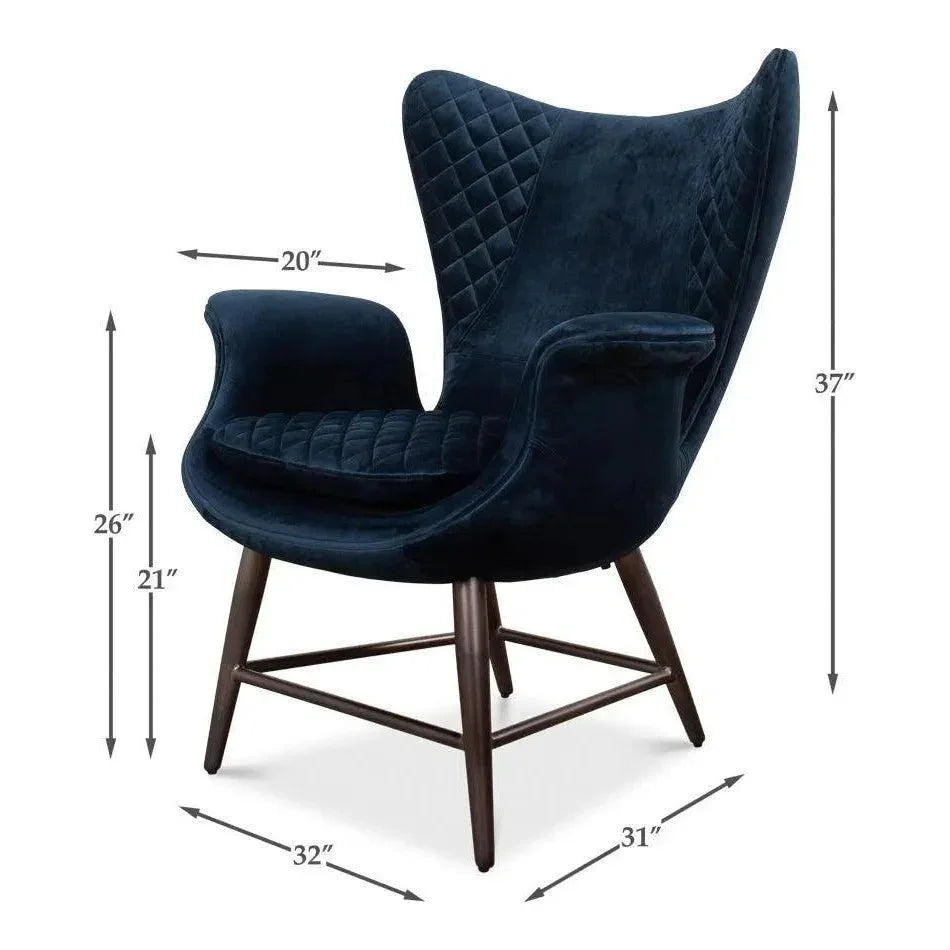 Wings Accent Chair Blue Velvet - Egg Chair - LOOMLAN - Sarreid - Accent Chairs