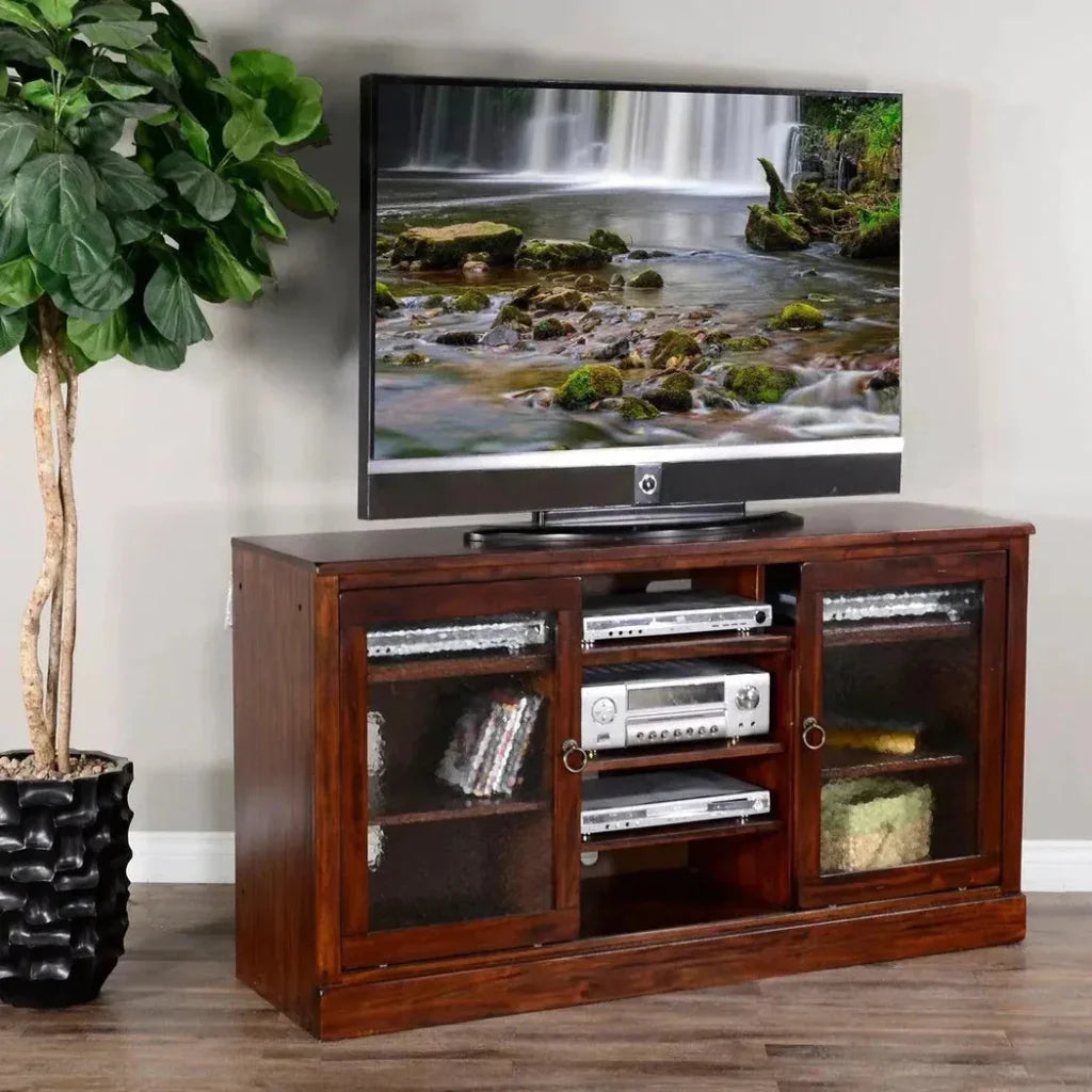 Wood TV Stand Cabinet Glass Sliding Doors - LOOMLAN - Sunny D - TV Stands & Media Centers