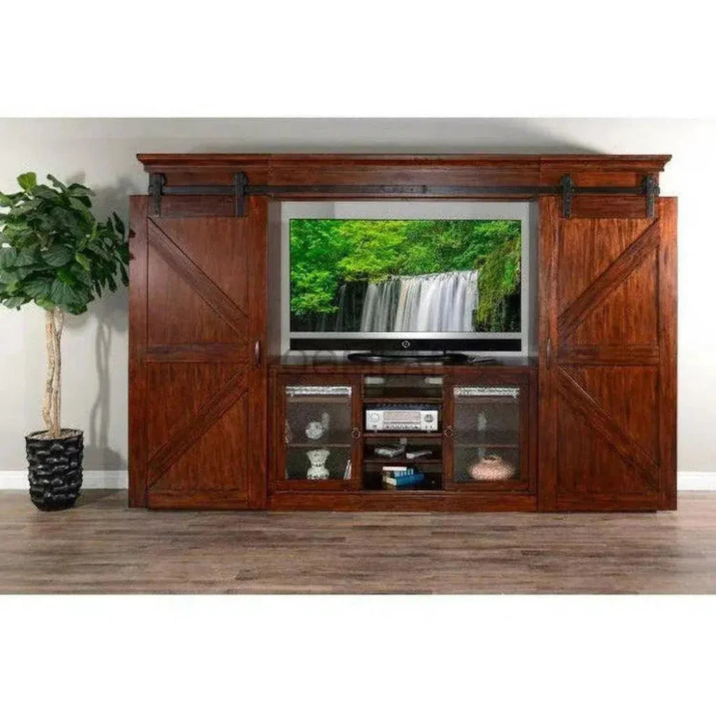 Wood TV Stand Cabinet Glass Sliding Doors - LOOMLAN - Sunny D - TV Stands & Media Centers