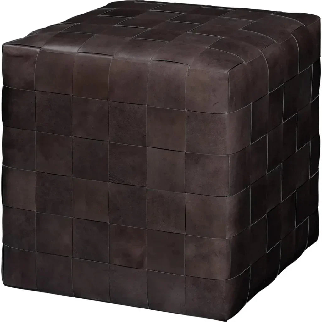 Woven Leather Ottoman Dark Grey - LOOMLAN - Jamie Young - Ottomans