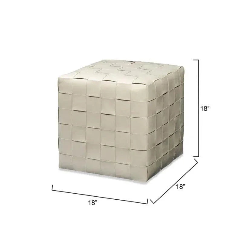 Woven Leather Ottoman White - LOOMLAN - Jamie Young - Ottomans