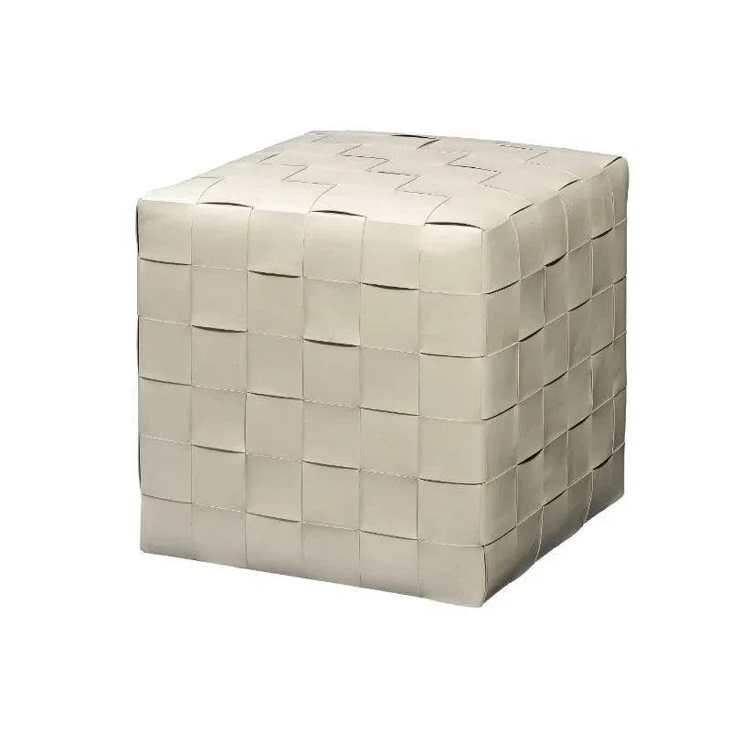 Woven Leather Ottoman White - LOOMLAN - Jamie Young - Ottomans