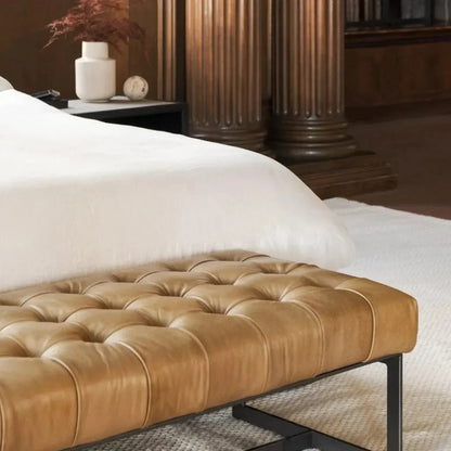 Wyatt Top Grain Leather Bedroom Bench Iron - LOOMLAN - Moe's Home - Bedroom Benches