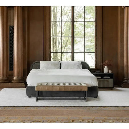 Wyatt Top Grain Leather Bedroom Bench Iron - LOOMLAN - Moe's Home - Bedroom Benches