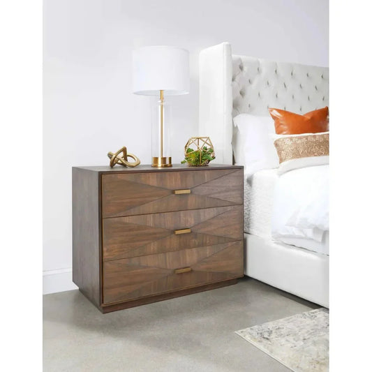 Wynn Brown Shagreen 3 Drawers Nightstand Bedroom - LOOMLAN - Essentials For Living - Nightstands