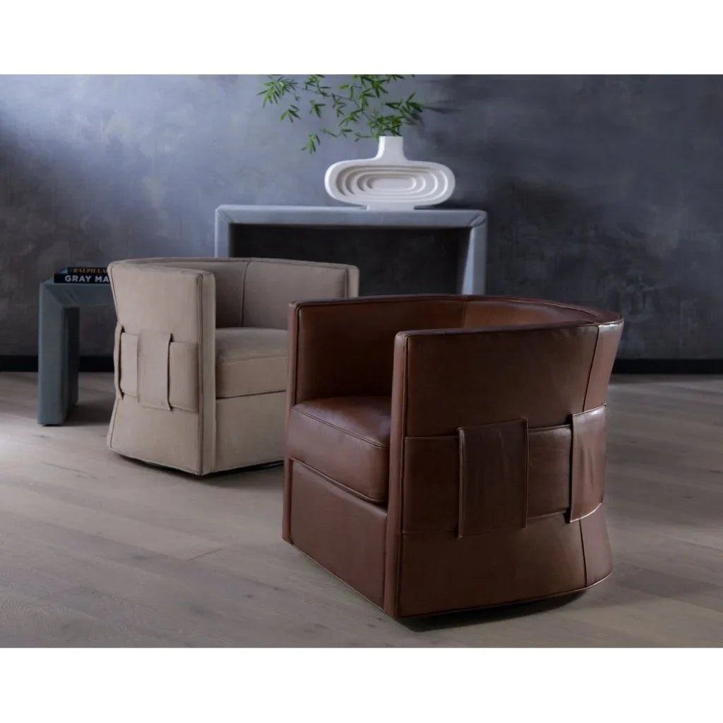 Wynn Leather Comfort Swivel Chair - LOOMLAN - Olivia + Quinn - Club Chairs