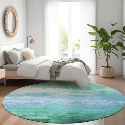 Wyrnleaf Teal Washable Indoor - Outdoor Rug - LOOMLAN - LOOMLAN Rugs - Outdoor Rugs