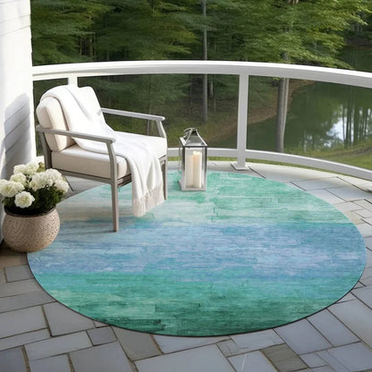 Wyrnleaf Teal Washable Indoor - Outdoor Rug - LOOMLAN - LOOMLAN Rugs - Outdoor Rugs