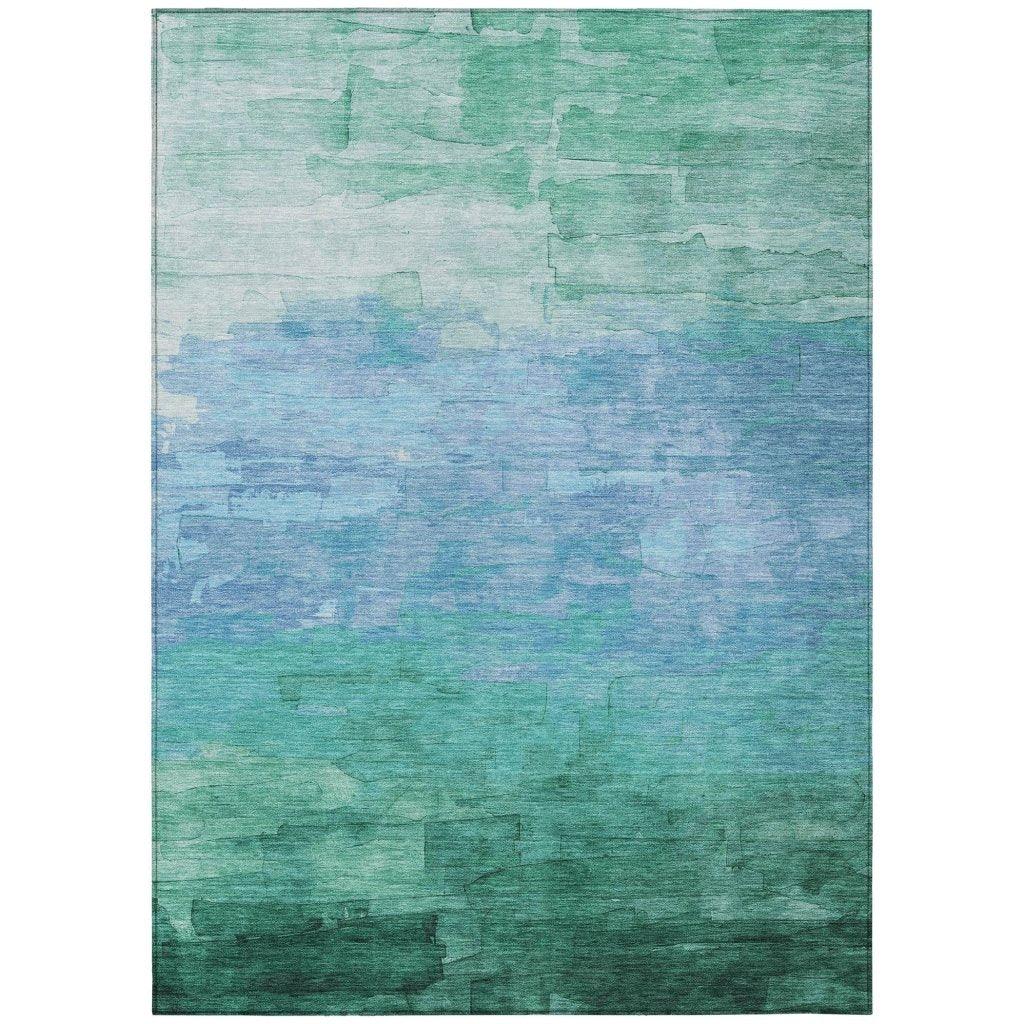 Wyrnleaf Teal Washable Indoor - Outdoor Rug - LOOMLAN - LOOMLAN Rugs - Outdoor Rugs