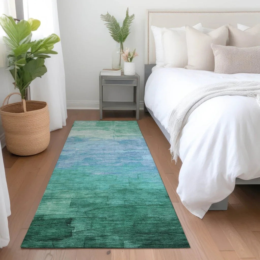 Wyrnleaf Teal Washable Indoor - Outdoor Rug - LOOMLAN - LOOMLAN Rugs - Outdoor Rugs