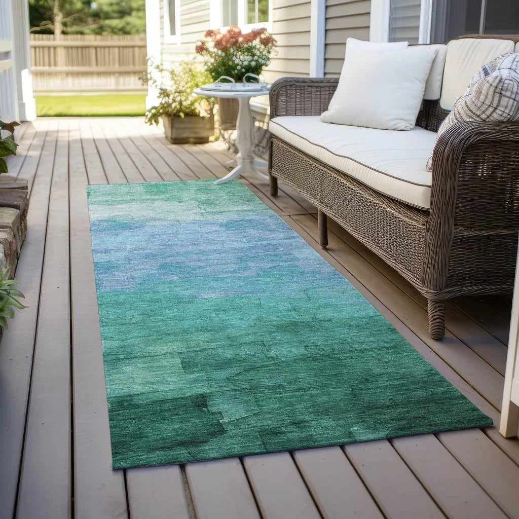 Wyrnleaf Teal Washable Indoor - Outdoor Rug - LOOMLAN - LOOMLAN Rugs - Outdoor Rugs