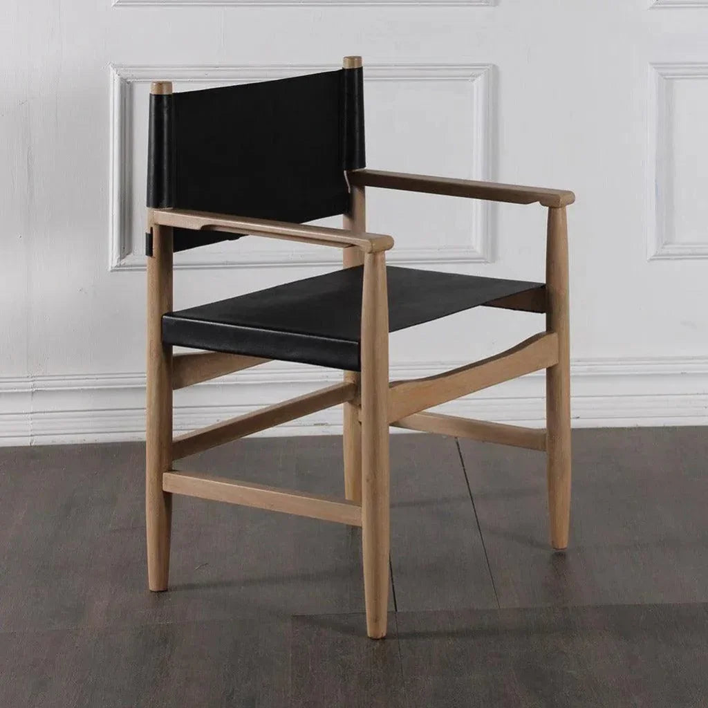 Black Leather Dining Chair Xavier With Arms - LOOMLAN - Peninsula Home - Dining Chairs