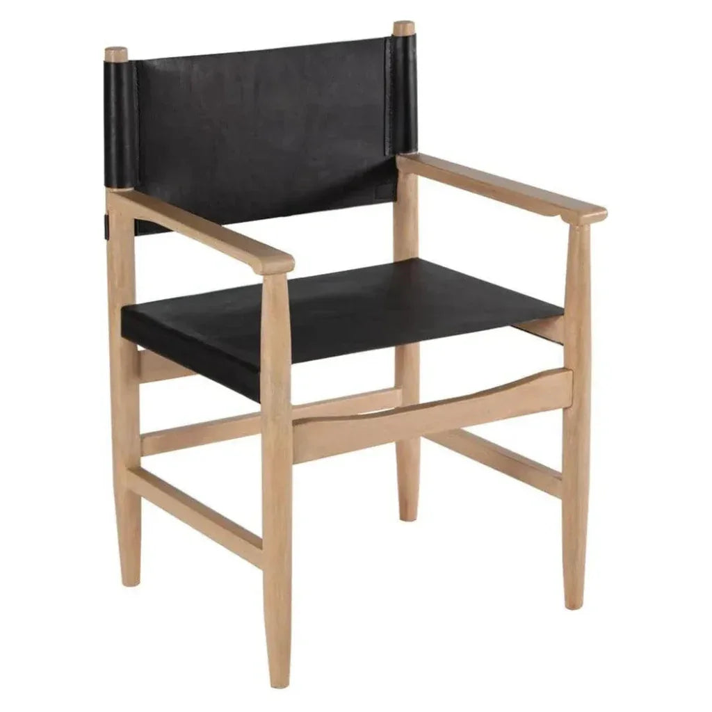 Black Leather Dining Chair Xavier With Arms - LOOMLAN - Peninsula Home - Dining Chairs