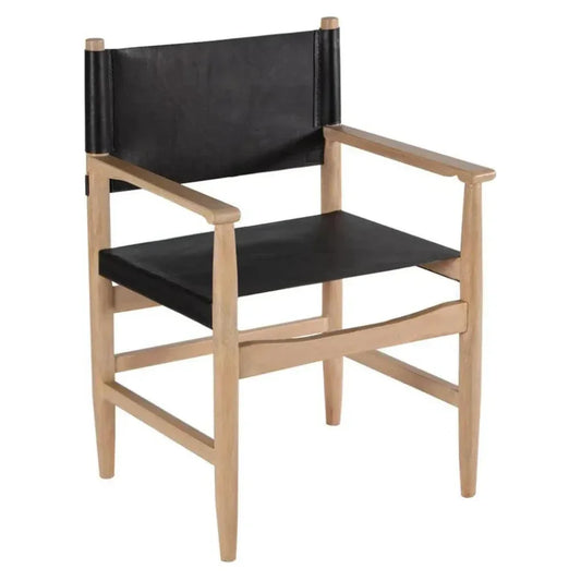 Black Leather Dining Chair Xavier With Arms - LOOMLAN - Peninsula Home - Dining Chairs