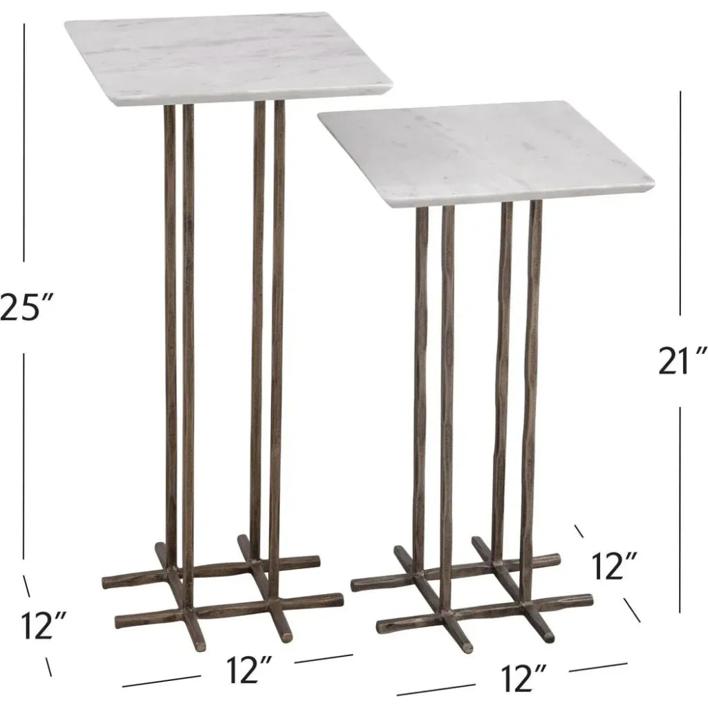 Xavier Iron & Marble White Square Accent Table - LOOMLAN - Bassett Mirror - Side Tables