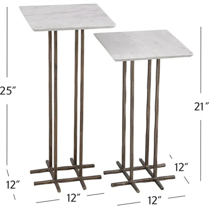 Xavier Iron & Marble White Square Accent Table - LOOMLAN - Bassett Mirror - Side Tables