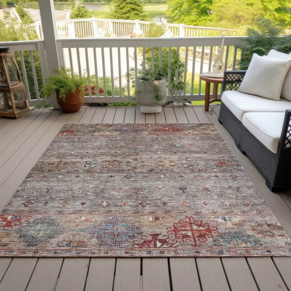Yaniqa Gray Washable Indoor - Outdoor Rug - LOOMLAN - LOOMLAN Rugs - Outdoor Rugs