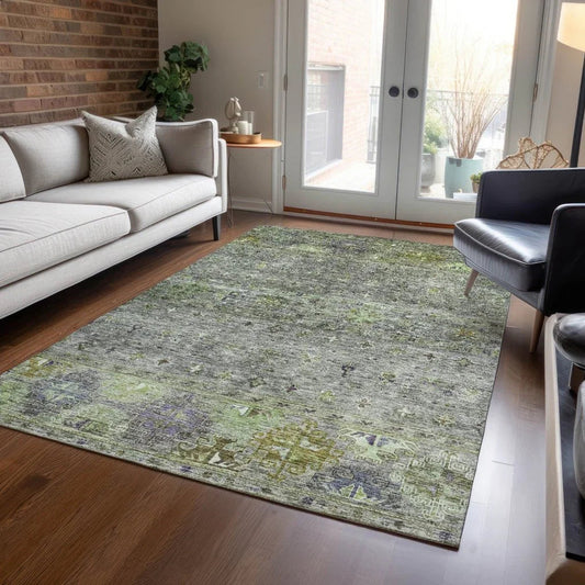 Yaniqa Green Washable Indoor - Outdoor Rug - LOOMLAN - LOOMLAN Rugs - Outdoor Rugs