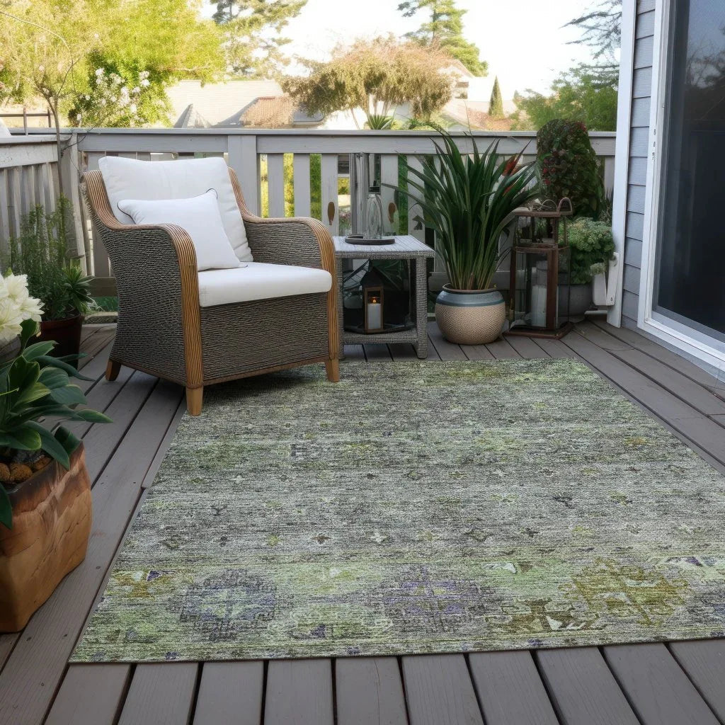 Yaniqa Green Washable Indoor - Outdoor Rug - LOOMLAN - LOOMLAN Rugs - Outdoor Rugs