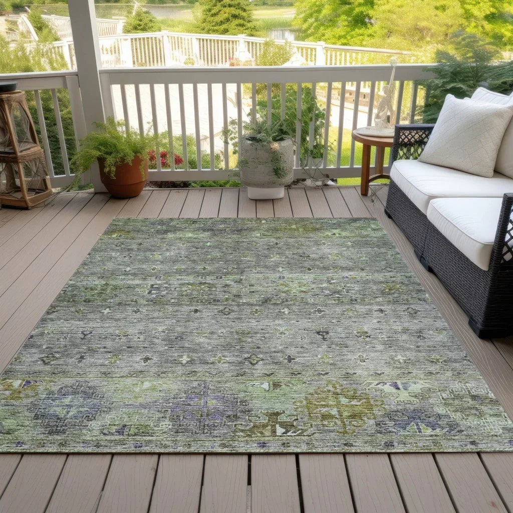 Yaniqa Green Washable Indoor - Outdoor Rug - LOOMLAN - LOOMLAN Rugs - Outdoor Rugs