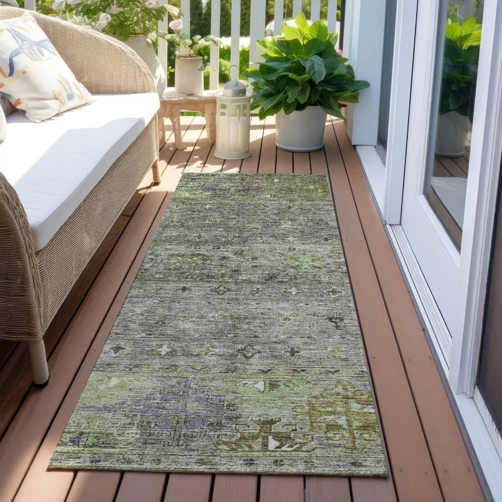 Yaniqa Green Washable Indoor - Outdoor Rug - LOOMLAN - LOOMLAN Rugs - Outdoor Rugs