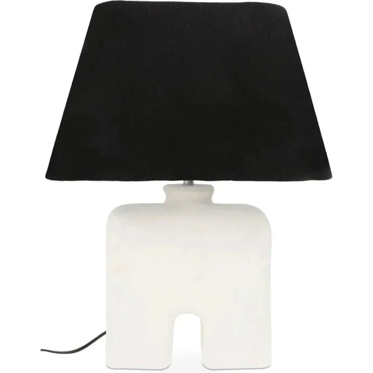 Yara Wood & Textured Cotton White Table Lamp - LOOMLAN - Moe's Home - Table Lamps