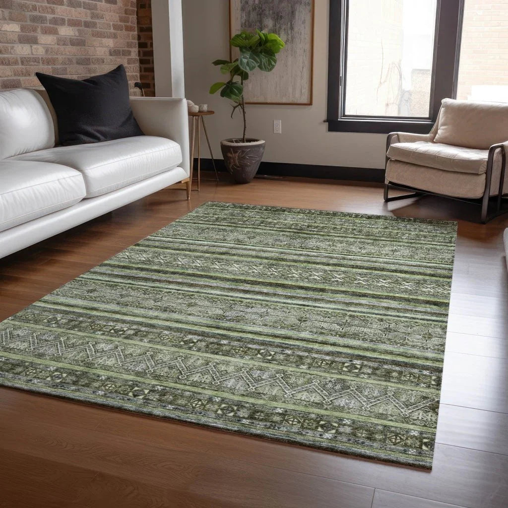 Ysadora Green Washable Indoor - Outdoor Rug - LOOMLAN - LOOMLAN Rugs - Outdoor Rugs