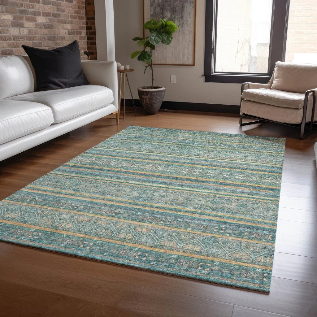Ysadora Teal Washable Indoor - Outdoor Rug - LOOMLAN - LOOMLAN Rugs - Outdoor Rugs