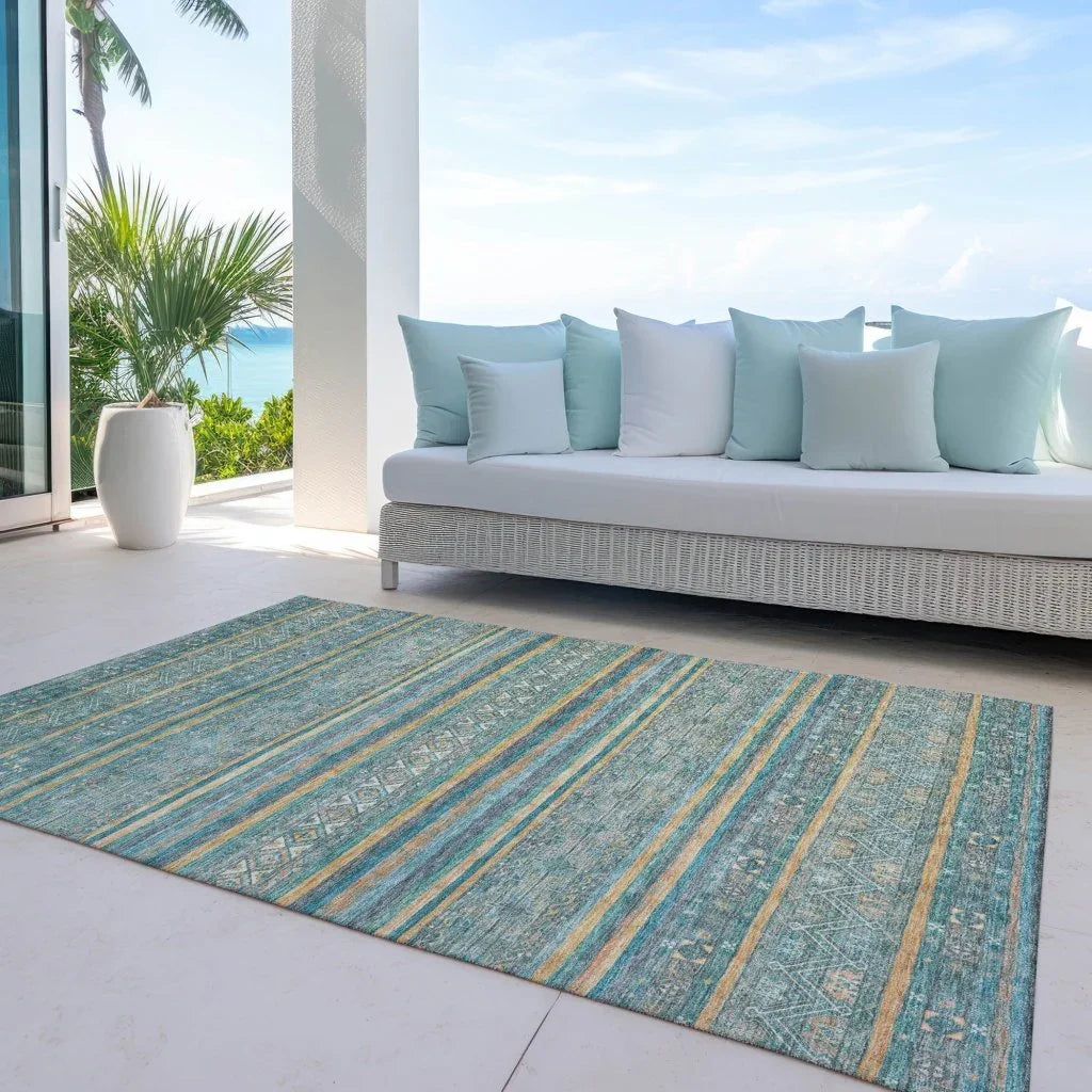 Ysadora Teal Washable Indoor - Outdoor Rug - LOOMLAN - LOOMLAN Rugs - Outdoor Rugs