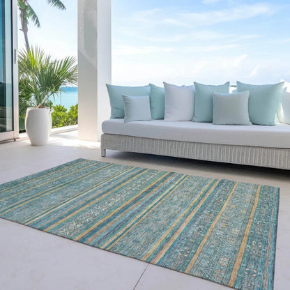 Ysadora Teal Washable Indoor - Outdoor Rug - LOOMLAN - LOOMLAN Rugs - Outdoor Rugs