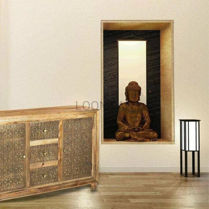 Brass Overlay 3 Drawer 2 Door Cabinet Zaley - LOOMLAN - LOOMLAN - Sideboards