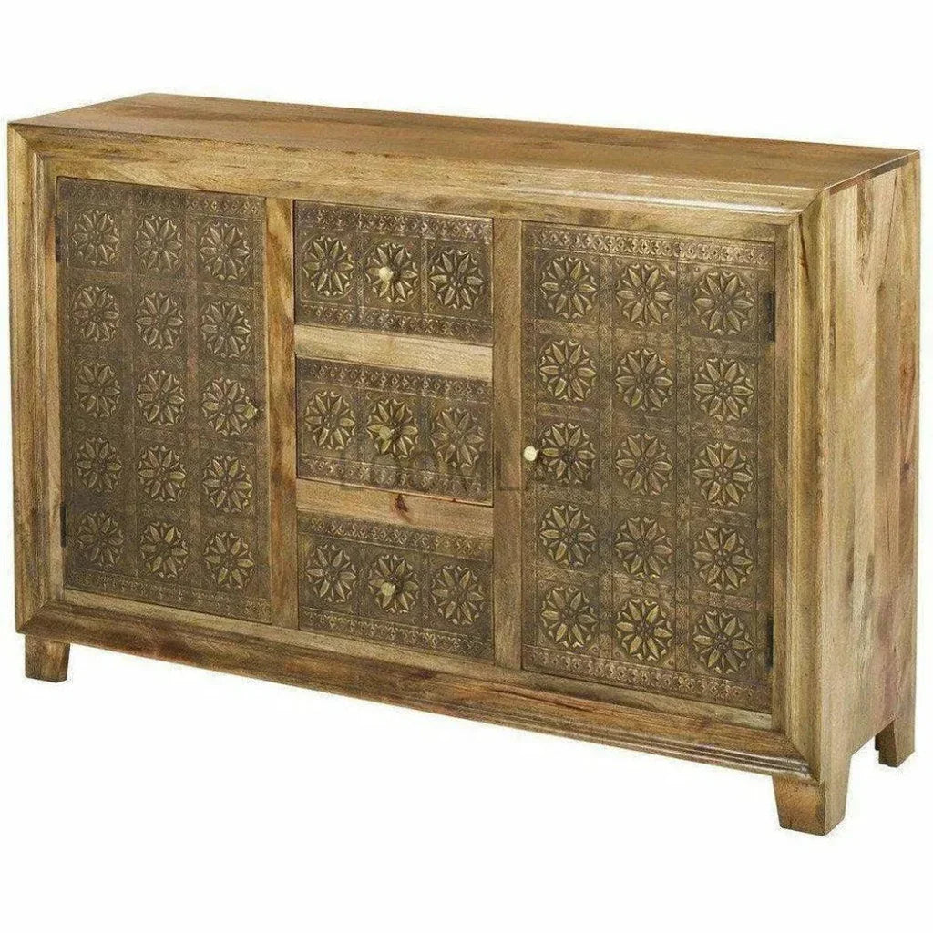 Brass Overlay 3 Drawer 2 Door Cabinet Zaley - LOOMLAN - LOOMLAN - Sideboards