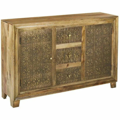 Brass Overlay 3 Drawer 2 Door Cabinet Zaley - LOOMLAN - LOOMLAN - Sideboards