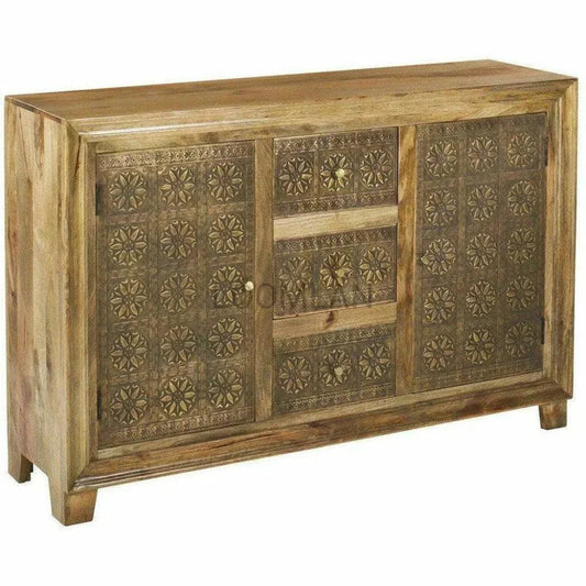 Brass Overlay 3 Drawer 2 Door Cabinet Zaley - LOOMLAN - LOOMLAN - Sideboards