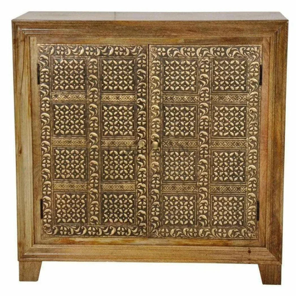 40" Wood Brass Accent Cabinet 2 Doors Zaley - LOOMLAN - LOOMLAN - Accent Cabinets