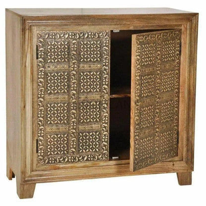 40" Wood Brass Accent Cabinet 2 Doors Zaley - LOOMLAN - LOOMLAN - Accent Cabinets