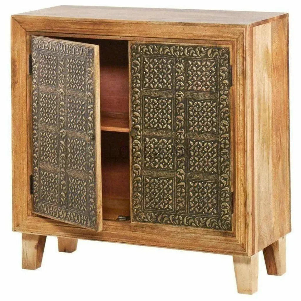 40" Wood Brass Accent Cabinet 2 Doors Zaley - LOOMLAN - LOOMLAN - Accent Cabinets