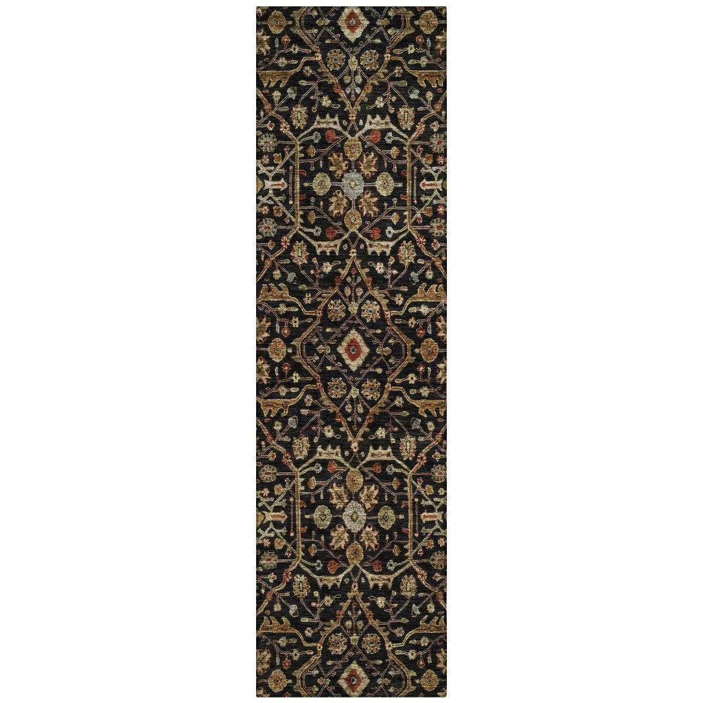 Zara Black Washable Indoor-Outdoor Rug-Outdoor Rugs-LOOMLAN Rugs-2'3" x 7'6"-LOOMLAN