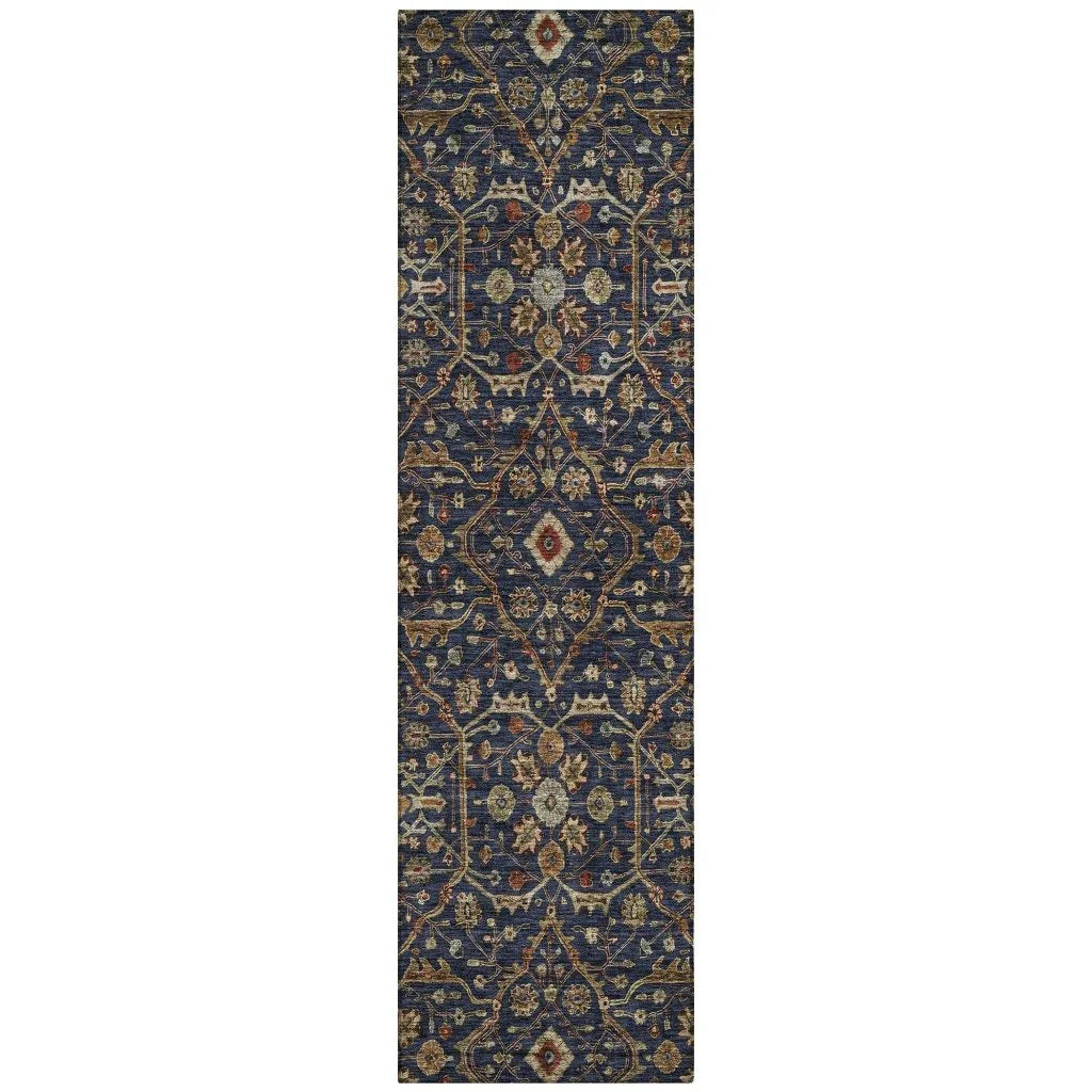 Zara Blue Washable Indoor-Outdoor Rug-Outdoor Rugs-LOOMLAN Rugs-2'3" x 7'6"-LOOMLAN