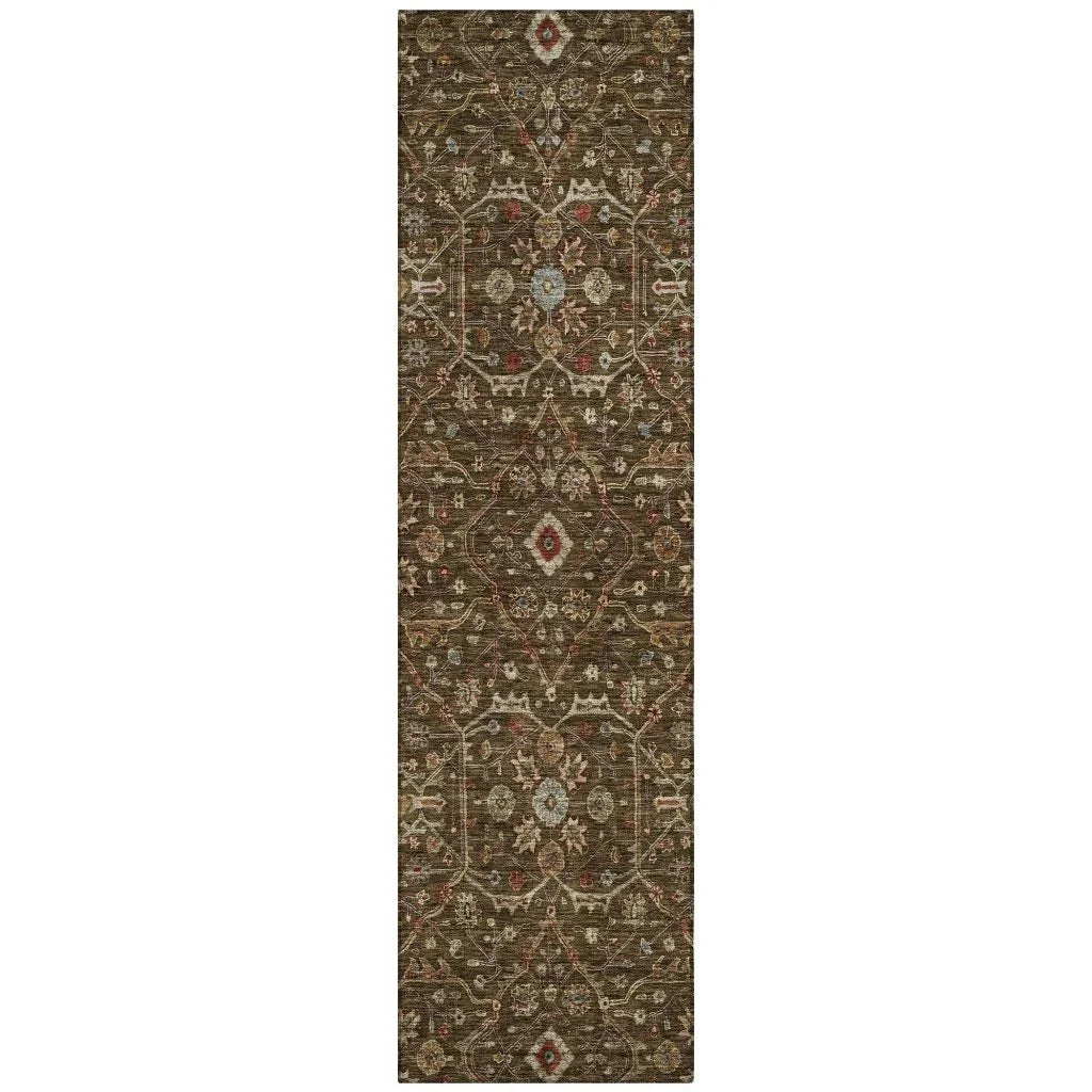 Zara Brown Washable Indoor-Outdoor Rug-Outdoor Rugs-LOOMLAN Rugs-2'3" x 7'6"-LOOMLAN