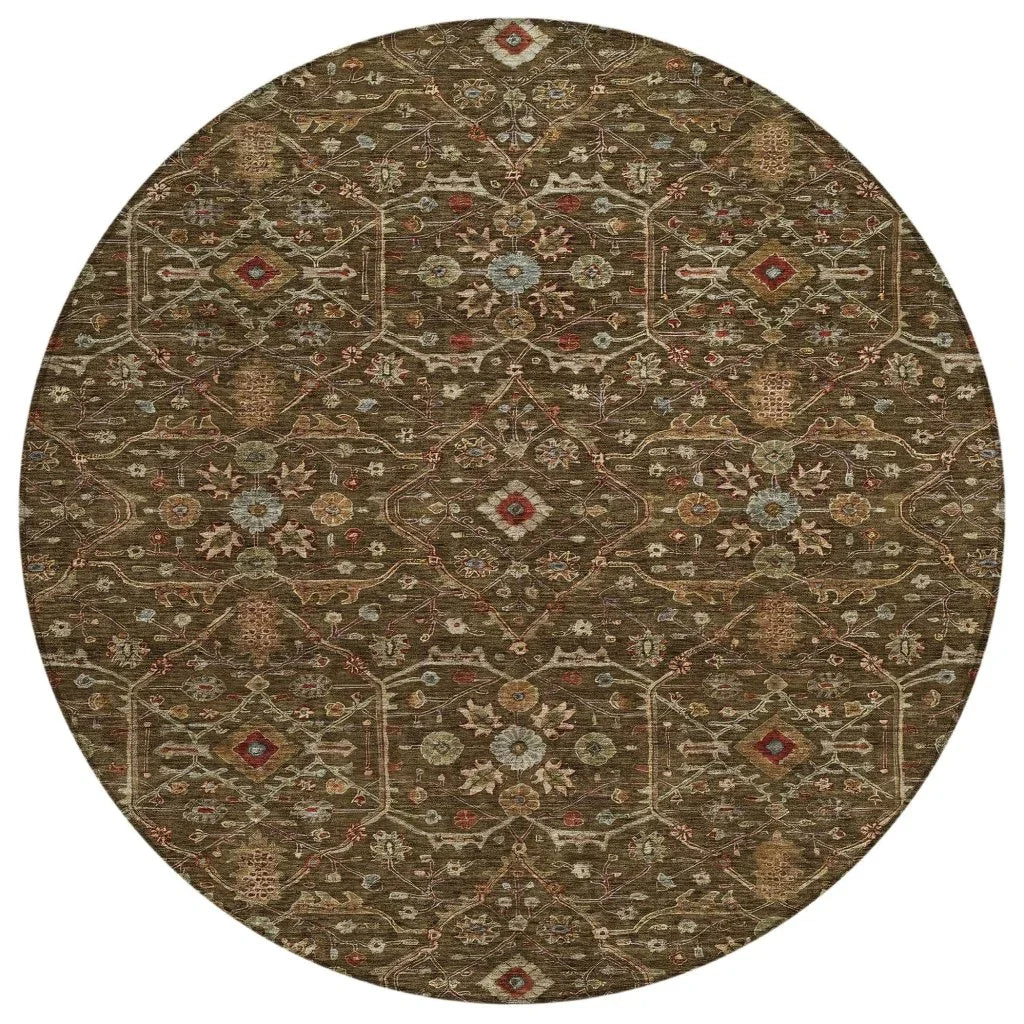Zara Brown Washable Indoor-Outdoor Rug-Outdoor Rugs-LOOMLAN Rugs-8' x 8'-LOOMLAN