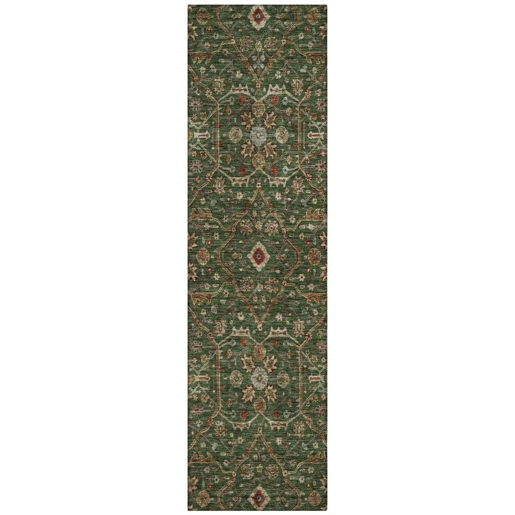 Zara Green Washable Indoor-Outdoor Rug-Outdoor Rugs-LOOMLAN Rugs-2'3" x 7'6"-LOOMLAN